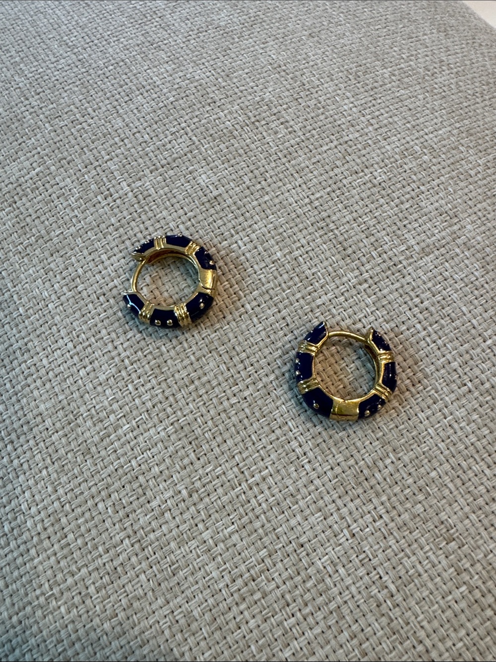 Gold and Navy Enamel Hoop Earrings